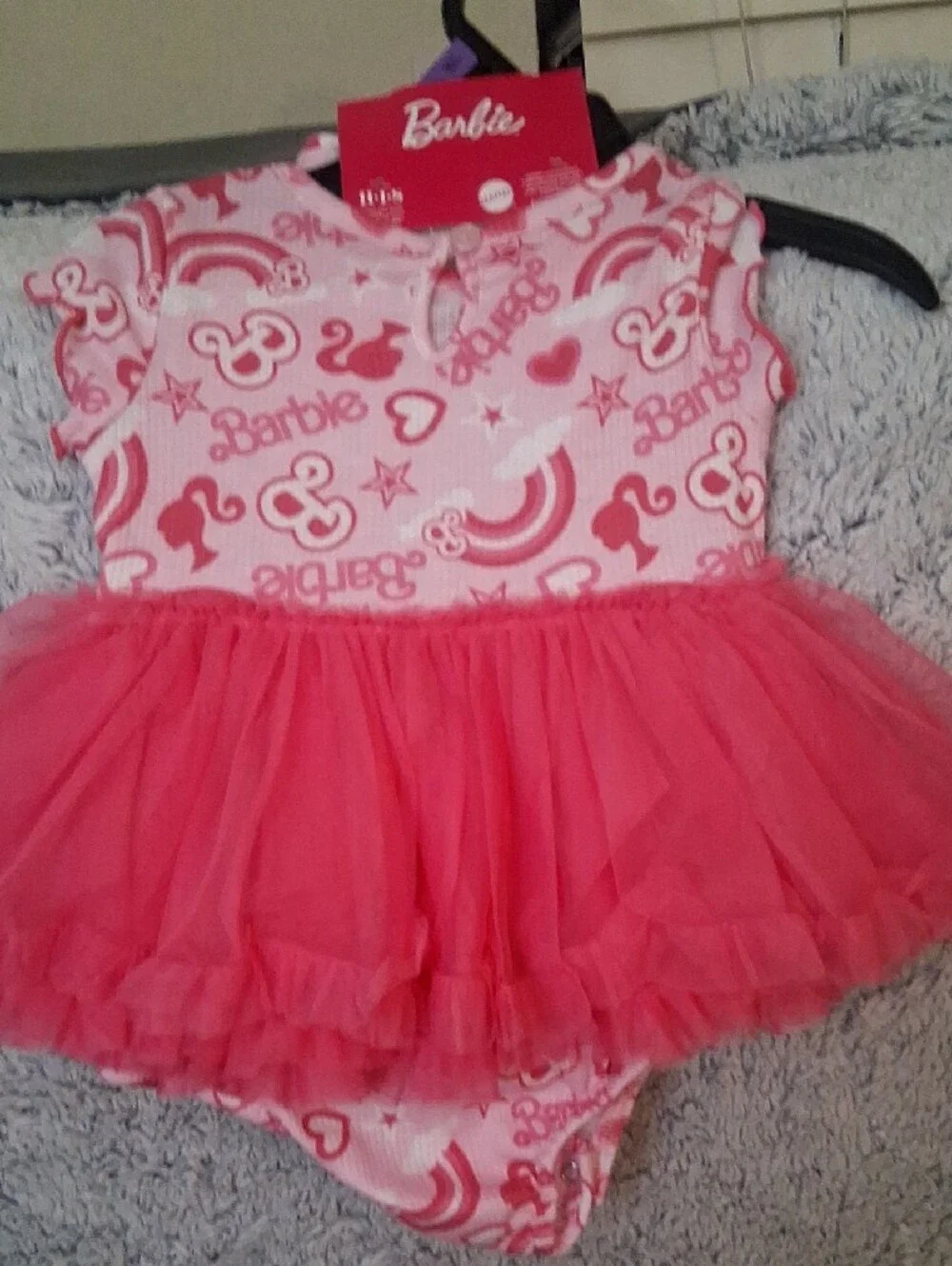Barbie Pink Heart & Rainbow Tulle Dress with Matching Bow 12M